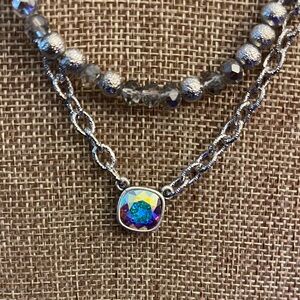 Pink Panache Elegant Silver Necklace with Iridescent Gemstone